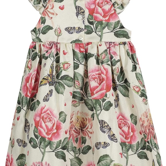 EUC Pippa & Julie cream sleeveless dress with pink roses, yellow butterflies. 5T - Picture 3 of 9